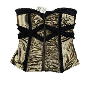 Bebe Womens Size L Shirred Metallic Ruffle Corset NWT